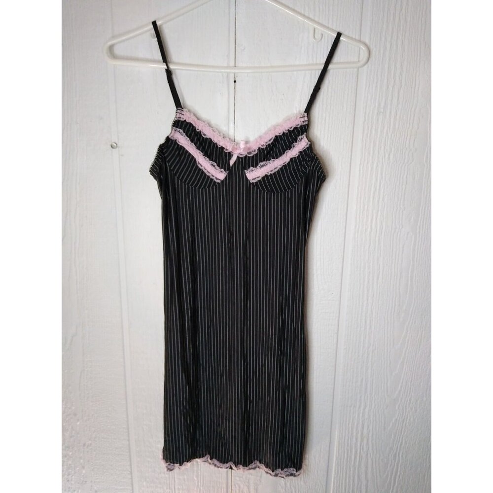 Vintage Jolie Negligee Women's S Black Pinstripe Metallic Lace Underwire Teddy